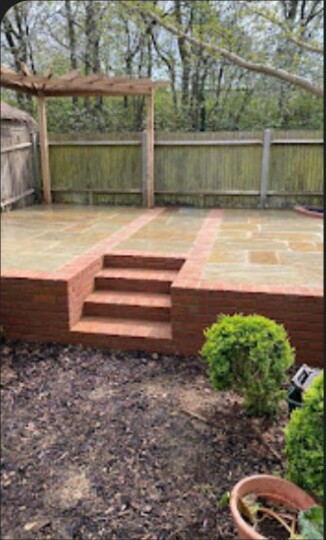 Completed raised patio and outdoor steps